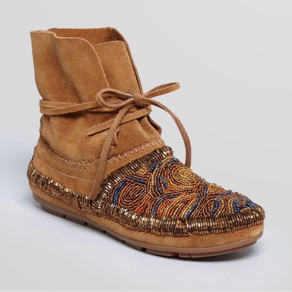 House of Harlow 1960 Mallory Beaded Moccasin Boots Bootie EU 37.5